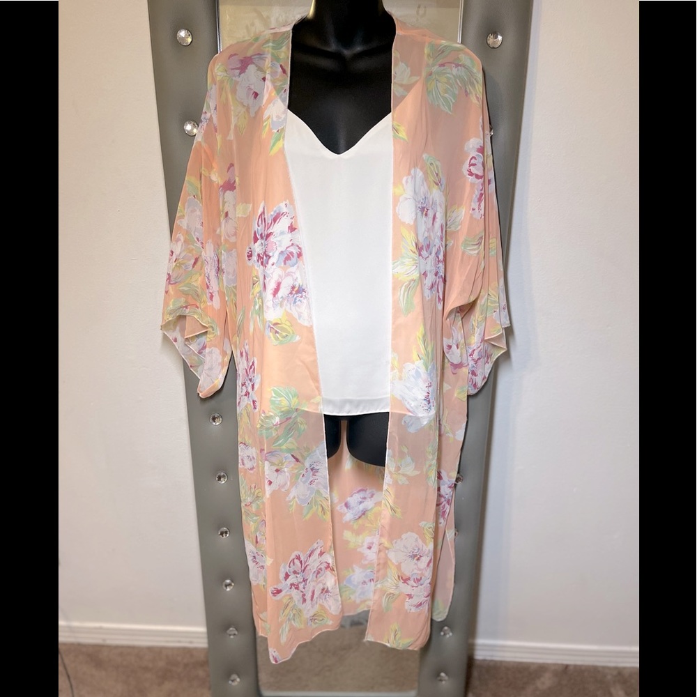 Sheer Floral Print Kimono